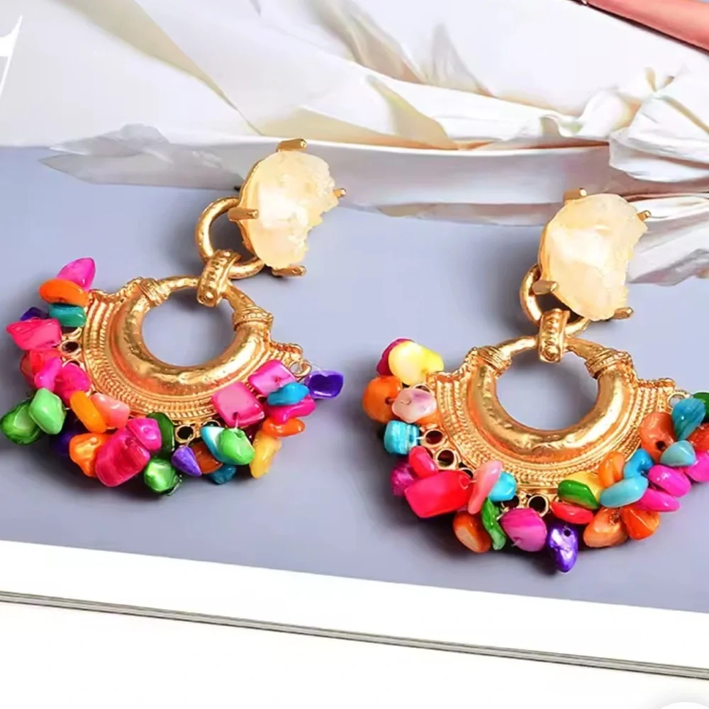 Summer Colorful Gemstone Hoop Earrings
